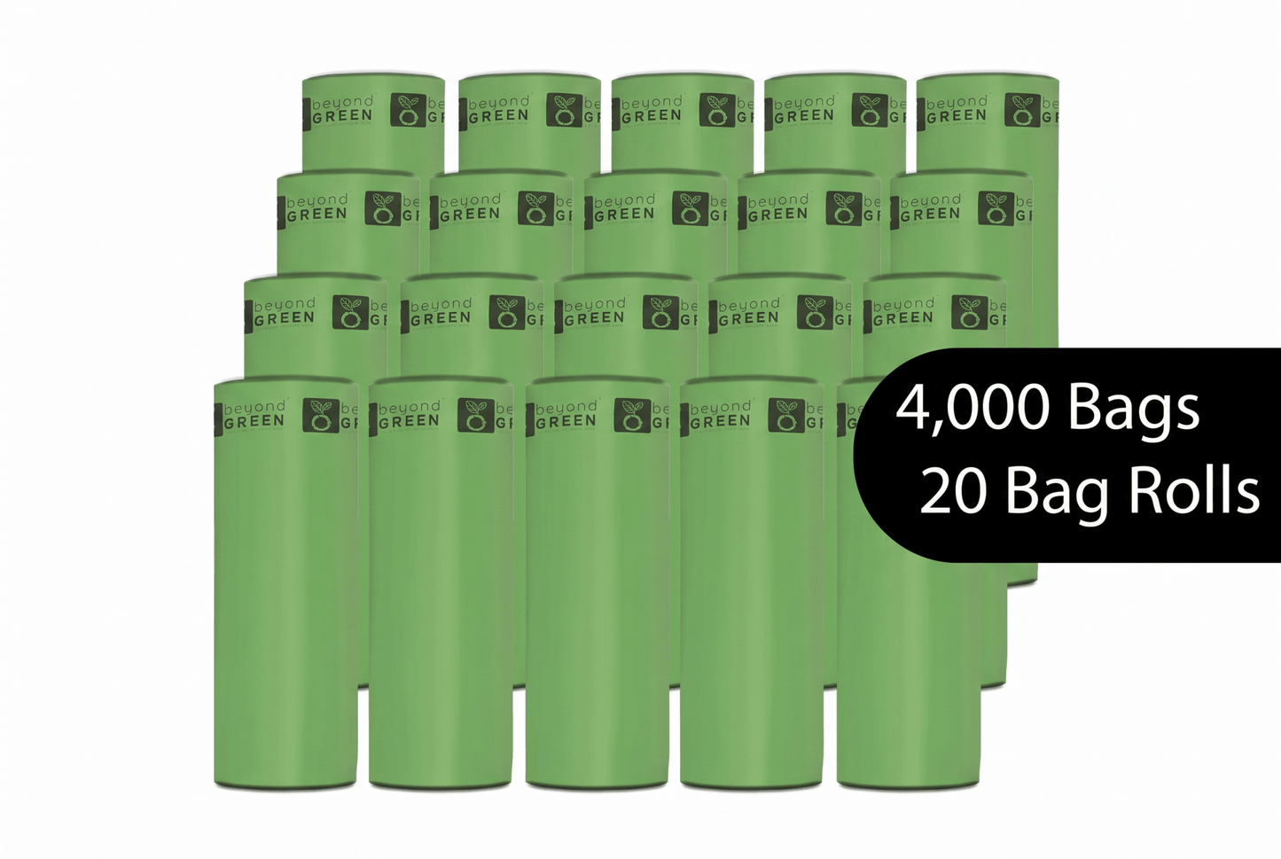 sacs à déjections canines beyondGREEN – Format vrac – 200 sacs en rouleau avec mandrin – Fabriqués aux États-Unis, anti-fuites, rouleaux pliés