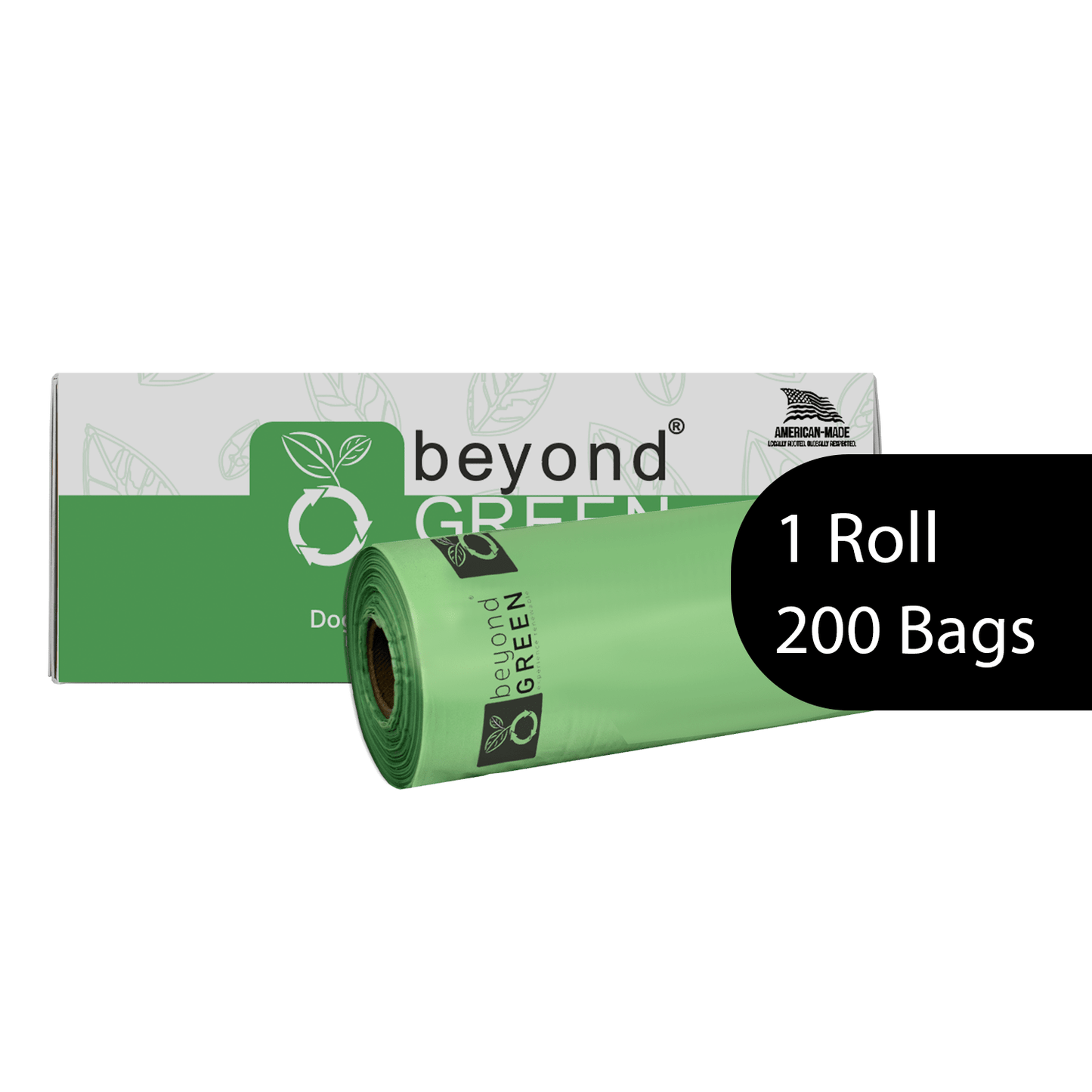 sacs à déjections canines beyondGREEN – Format vrac – 200 sacs en rouleau avec mandrin – Fabriqués aux États-Unis, anti-fuites, rouleaux pliés