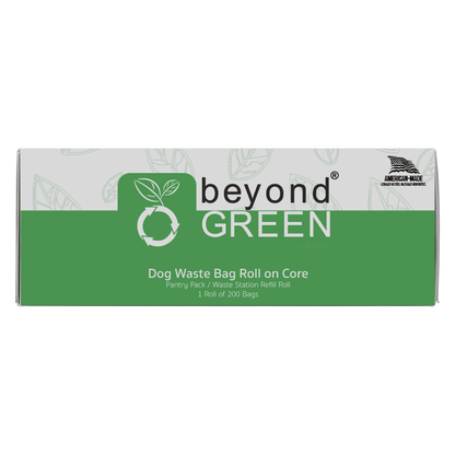 sacs à déjections canines beyondGREEN – Format vrac – 200 sacs en rouleau avec mandrin – Fabriqués aux États-Unis, anti-fuites, rouleaux pliés