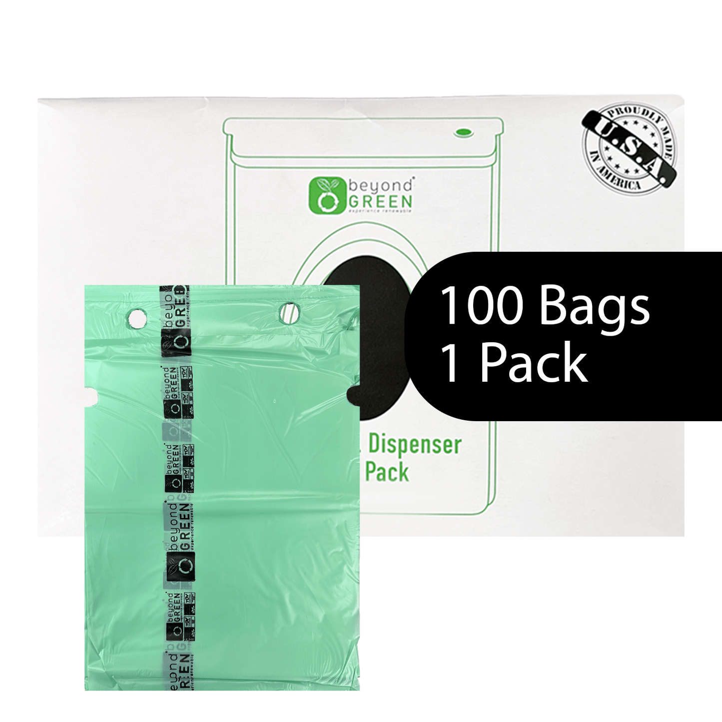 Sacs à déjections canines beyondGREEN – Recharge pour distributeur à distribution individuelle – Fabriqué aux États-Unis, anti-fuites, distribution un à un (100 sacs par paquet)