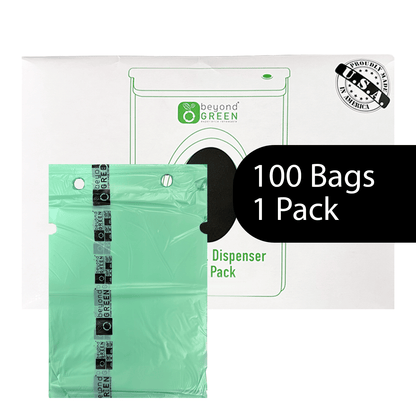 Sacs à déjections canines beyondGREEN – Recharge pour distributeur à distribution individuelle – Fabriqué aux États-Unis, anti-fuites, distribution un à un (100 sacs par paquet)