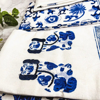 Chinoiserie Tea Towels Embroidered Cotton Set