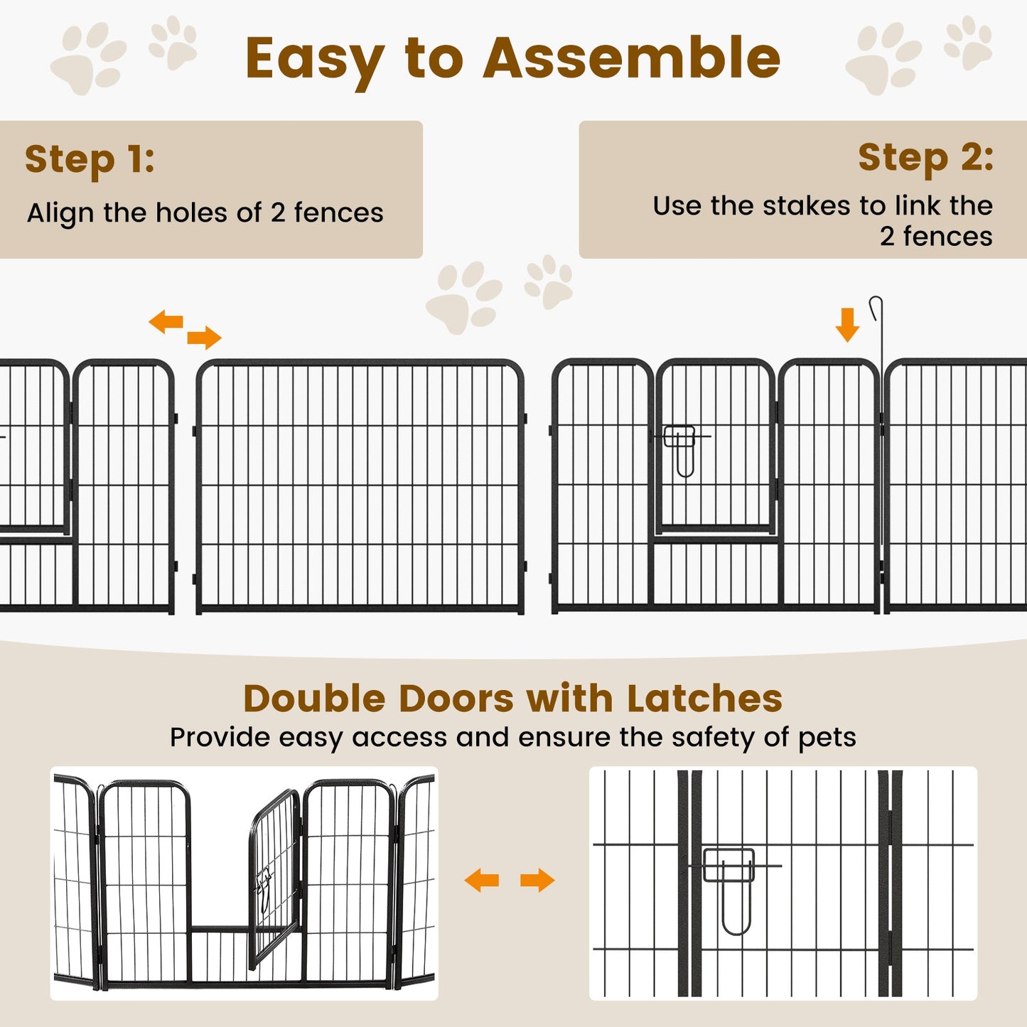 16 Panel 24/32/40 Inches Height Dog Playpen with Lock and Large Door