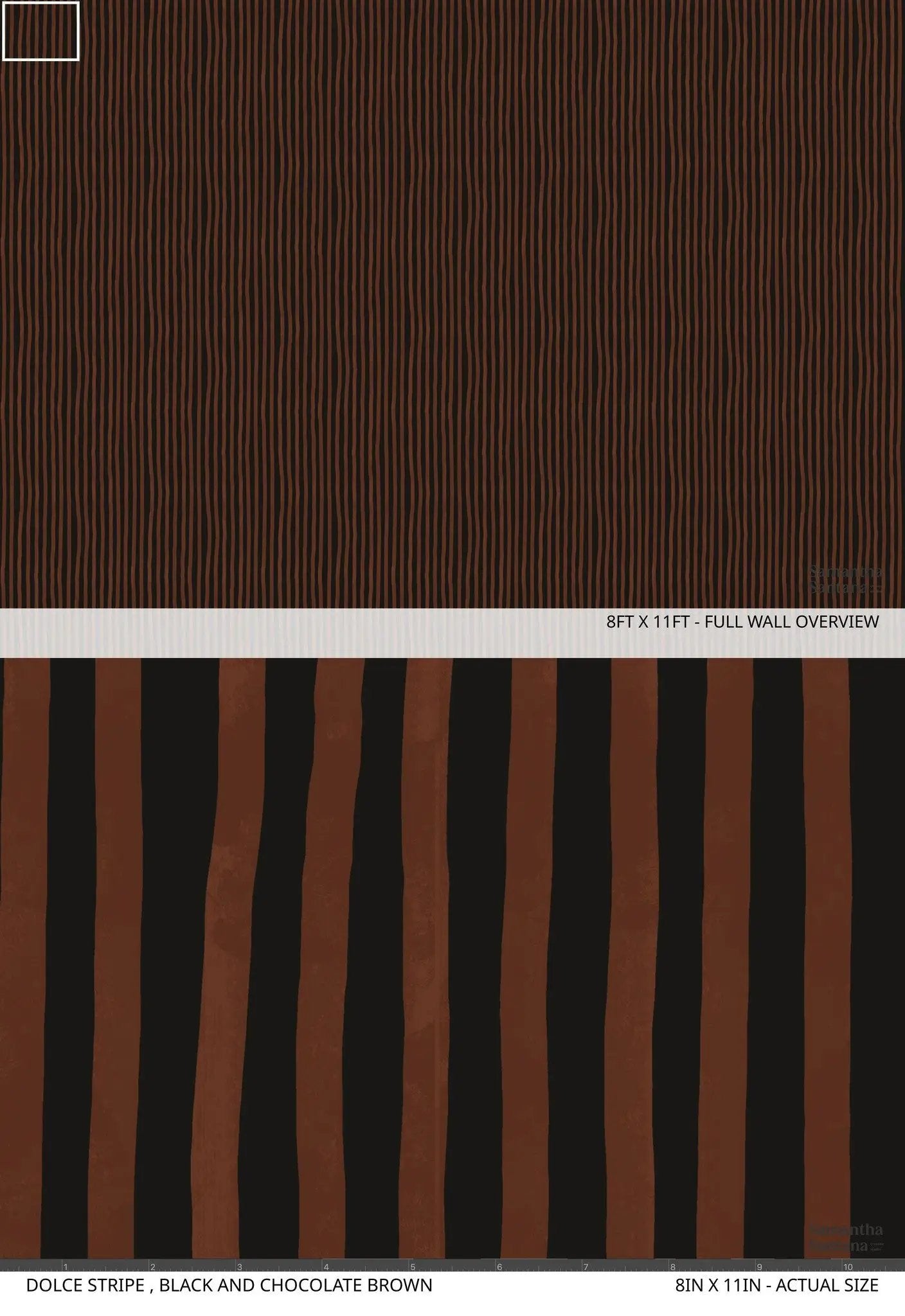 Dolce Stripe Wallpaper black and chocolate brown with vertical stripes by Samantha Santana Creative on Tampa Home & Garden Store