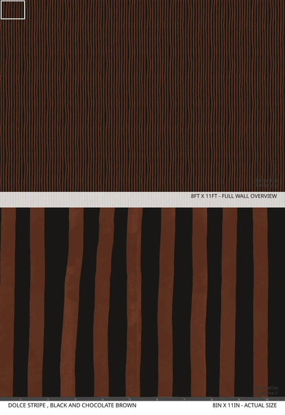 Dolce Stripe Wallpaper black and chocolate brown with vertical stripes by Samantha Santana Creative on Tampa Home & Garden Store