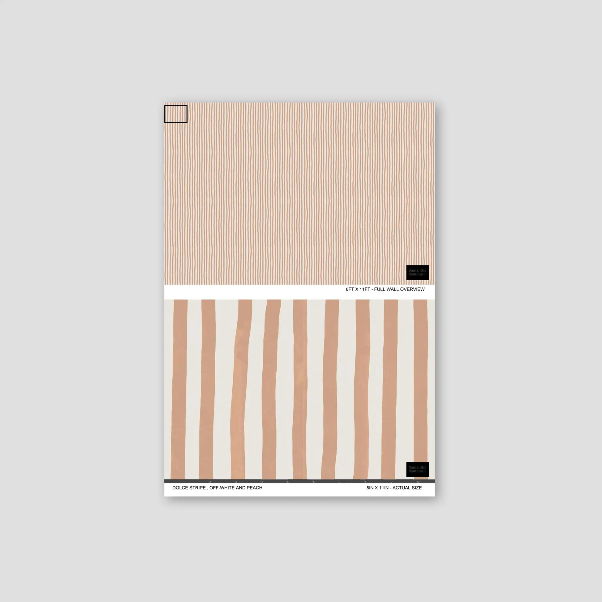 Dolce Stripe wallpaper sample in off-white peach with vertical stripes by Samantha Santana on Tampa Home & Garden Store
