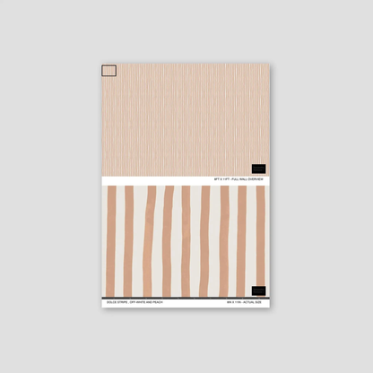 Dolce Stripe wallpaper sample in off-white peach with vertical stripes by Samantha Santana on Tampa Home & Garden Store