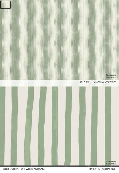 Dolce Stripe wallpaper in off-white and sage with slim vertical stripes Samantha Santana Creative on Tampa Home & Garden Store