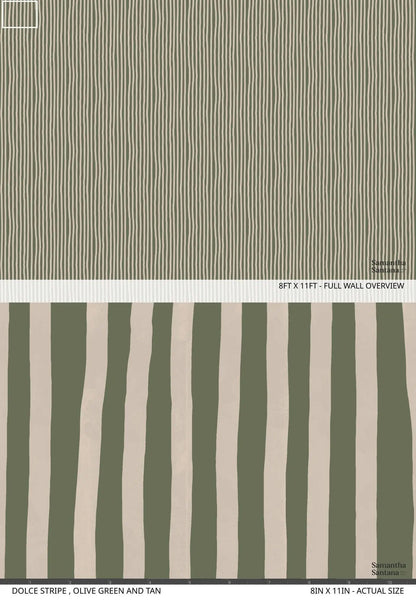 Dolce Stripe wallpaper olive green and tan with vertical stripes; Samantha Santana Creative on Tampa Home & Garden Store