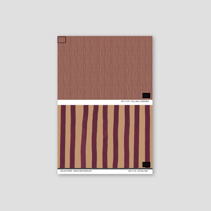 Dolce Stripe wallpaper in peach and eggplant with vertical stripes by Samantha Santana Creative on Tampa Home & Garden Store