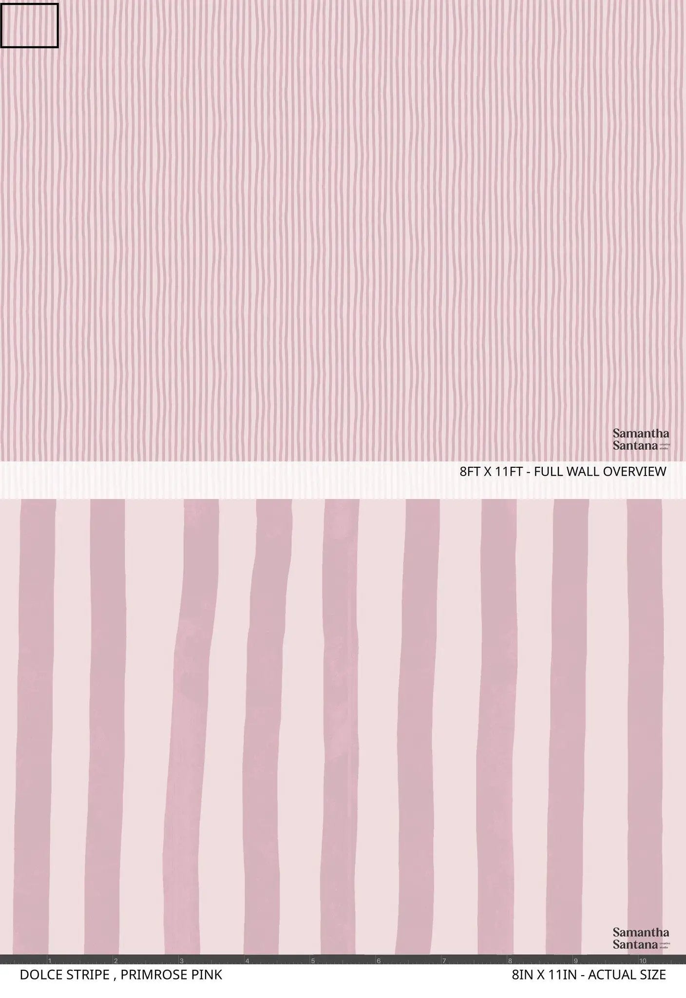Dolce Stripe Primrose Pink wallpaper pink vertical stripes by Samantha Santana Creative on Tampa Home & Garden Store