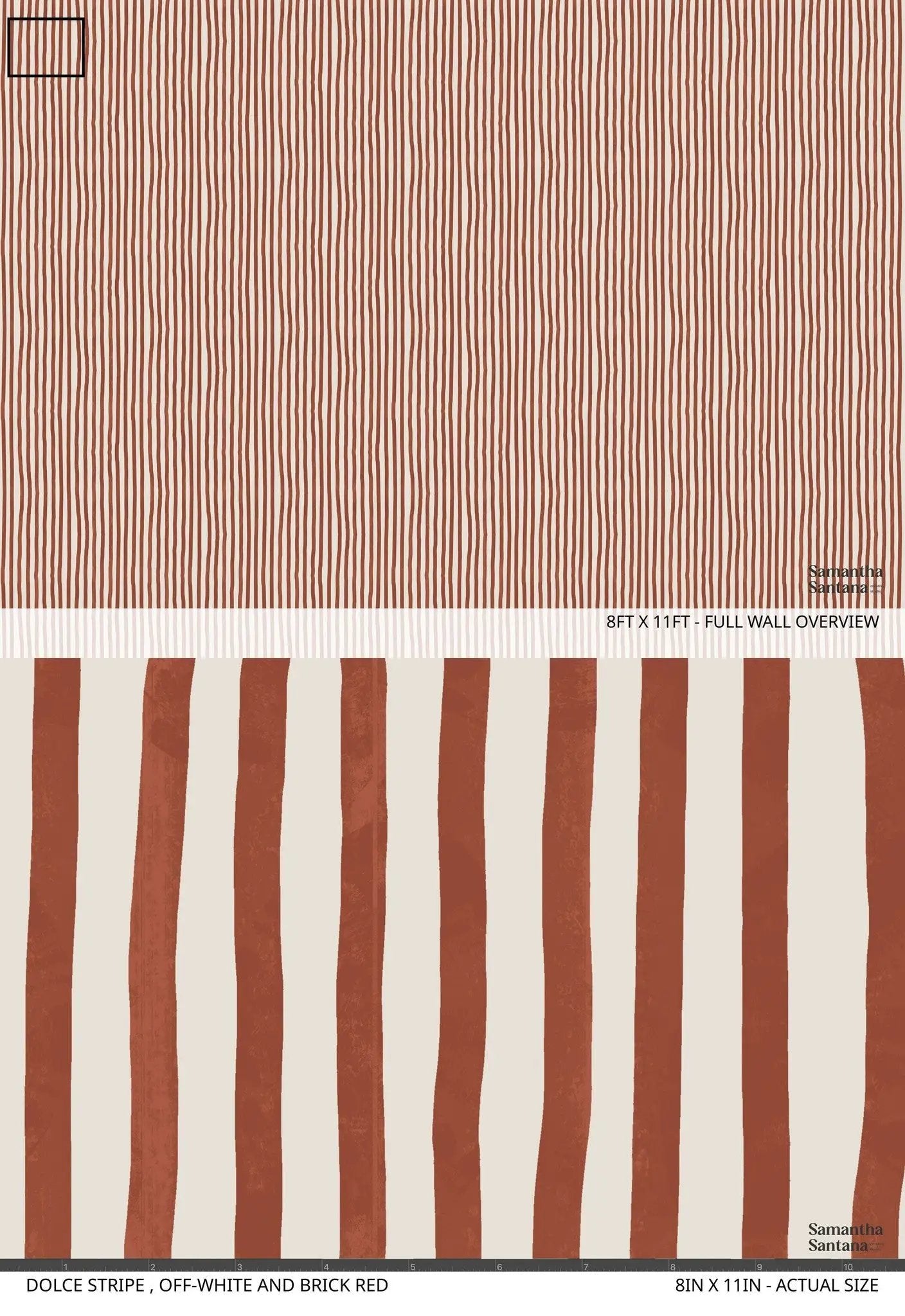 Dolce Stripe wallpaper off-white and brick red vertical stripes by Samantha Santana Creative on Tampa Home & Garden Store