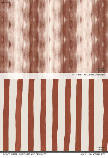 Dolce Stripe wallpaper off-white and brick red vertical stripes by Samantha Santana Creative on Tampa Home & Garden Store