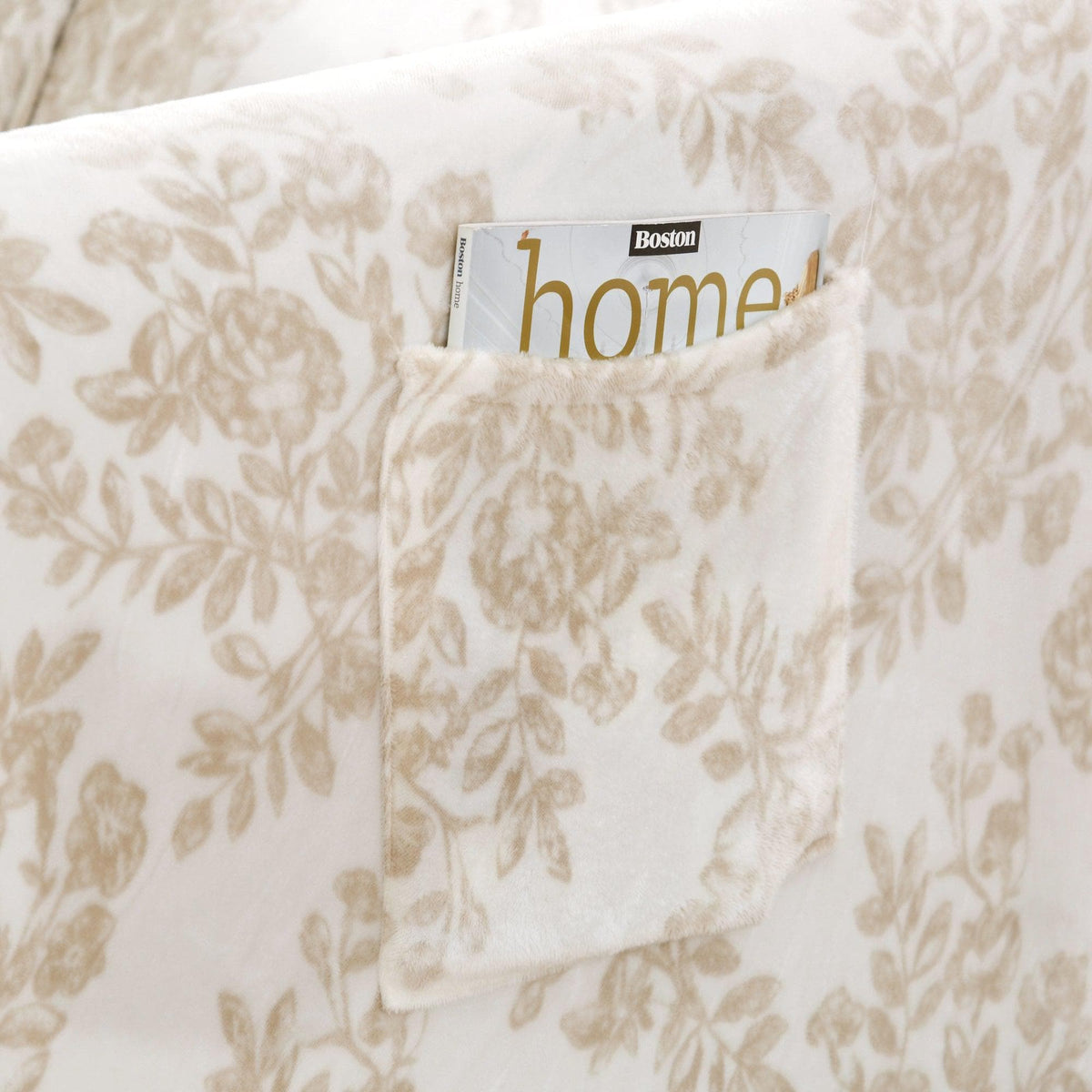Velvet Stretch Slipcover Gale Collection by Great Bay Home in beige velvet Boston label on Tampa Home & Garden Store