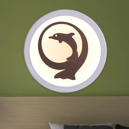 White iron ceiling light with brown dolphin silhouette in round frame by Decorbites on Tampa Home & Garden Store