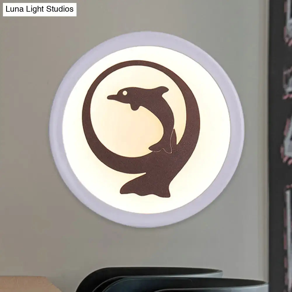White iron ceiling light with dolphin silhouette in circular frame by Decorbites on Tampa Home & Garden Store