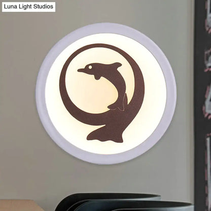 White iron ceiling light with dolphin silhouette in circular frame by Decorbites on Tampa Home & Garden Store