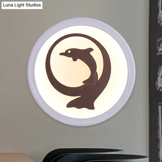 White iron ceiling light with dolphin silhouette in circular frame by Decorbites on Tampa Home & Garden Store