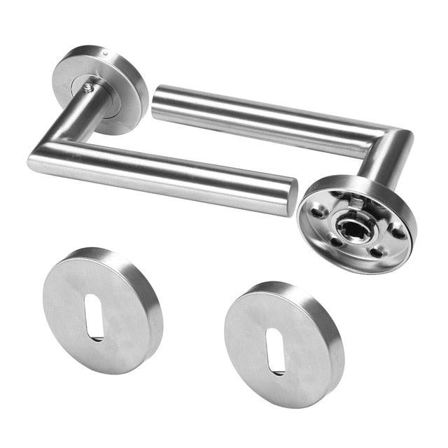 Stevvex stainless steel door handle set with lever, two backplates, latch on Tampa Home & Garden Store