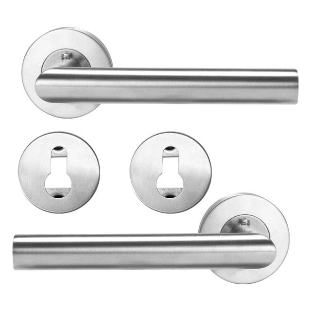 Door handle set stainless steel with 2 lever handles and round backplates, interior lock on Tampa Home & Garden Store