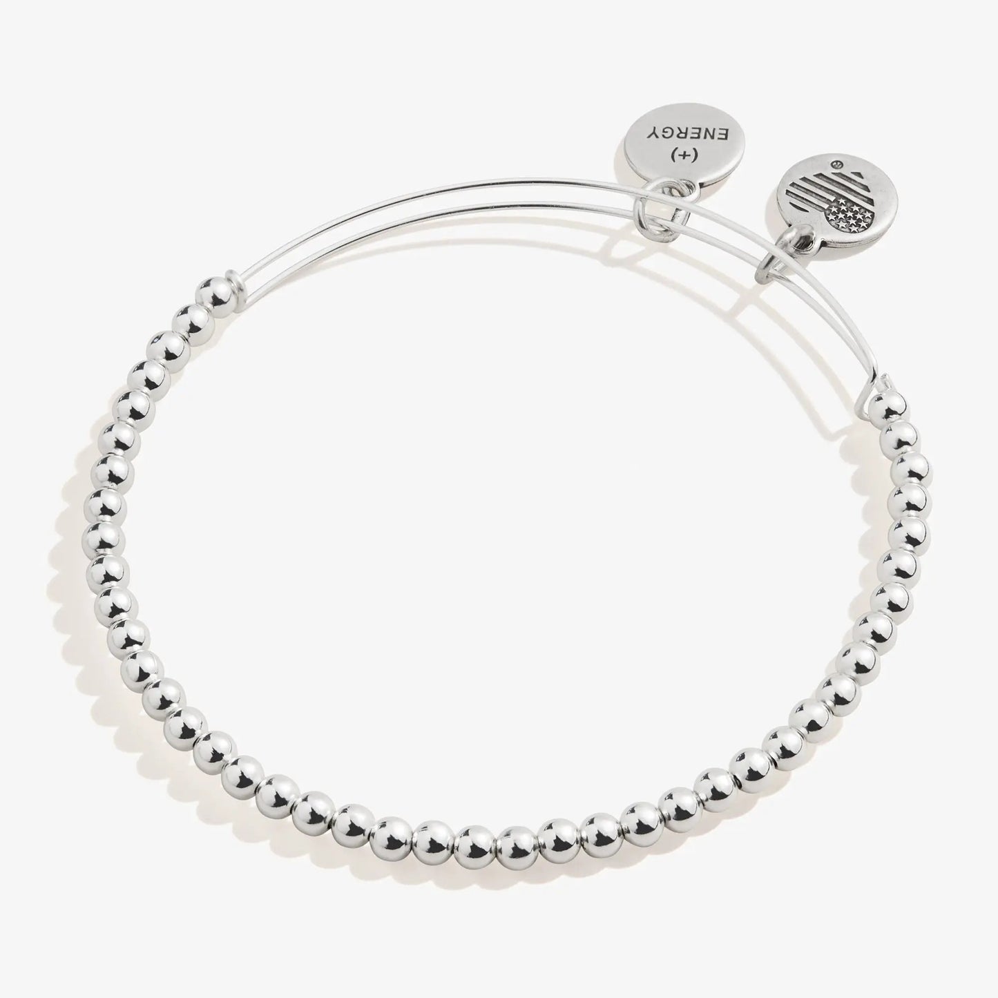 Dot Beaded Bracelet by ALEX AND ANI with silver-tone beads and curved wires, branded disk charm on Tampa Home & Garden Store