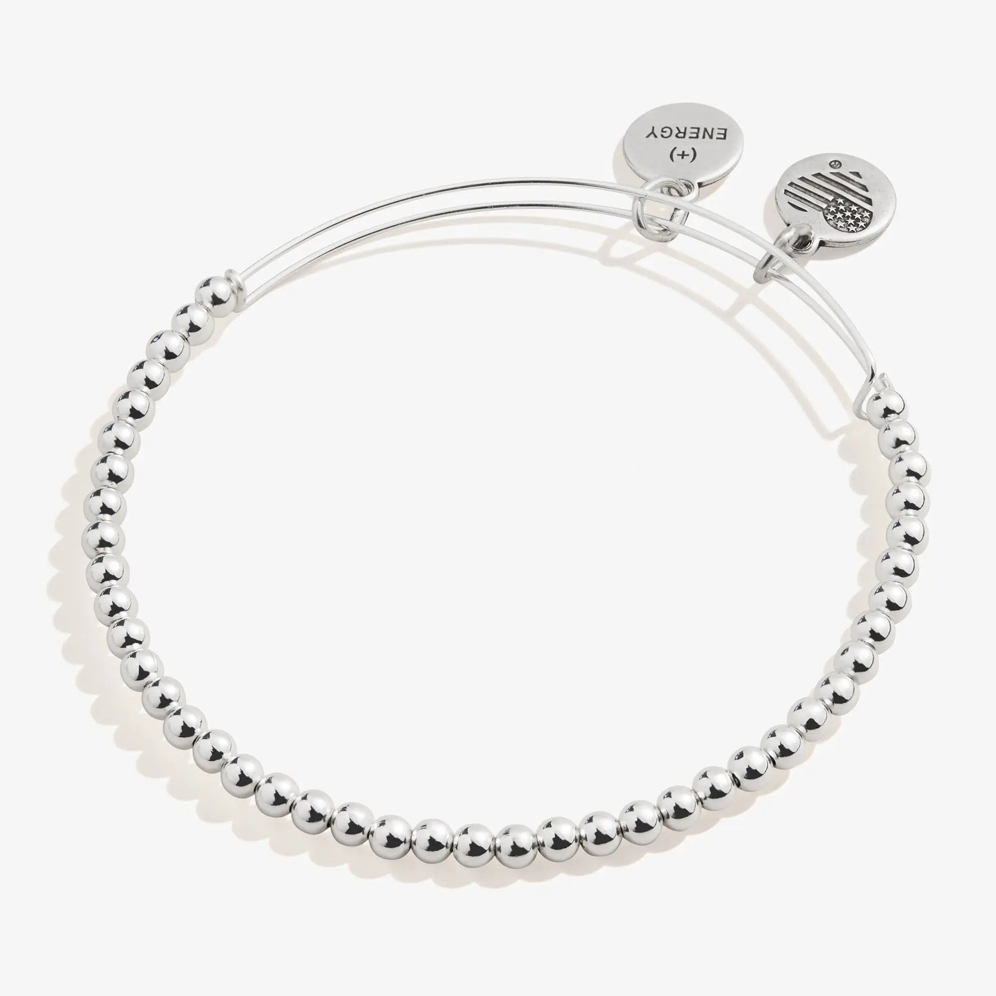 Dot Beaded Bracelet by ALEX AND ANI with silver-tone beads and curved wires, branded disk charm on Tampa Home & Garden Store