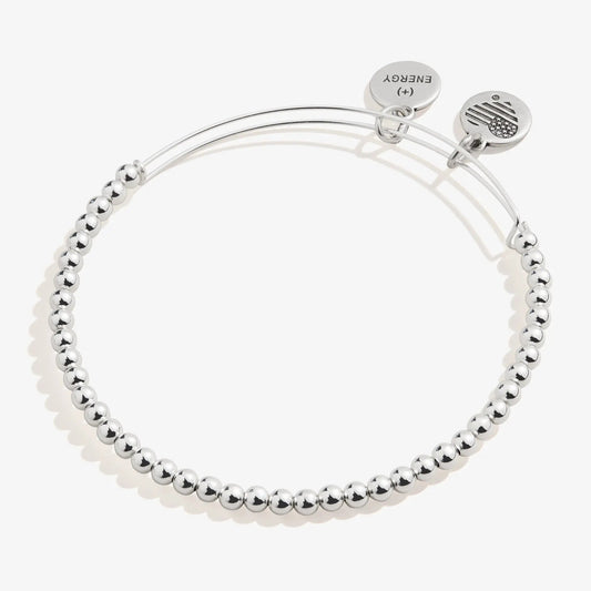 Dot Beaded Bracelet by ALEX AND ANI with silver-tone beads and curved wires, branded disk charm on Tampa Home & Garden Store