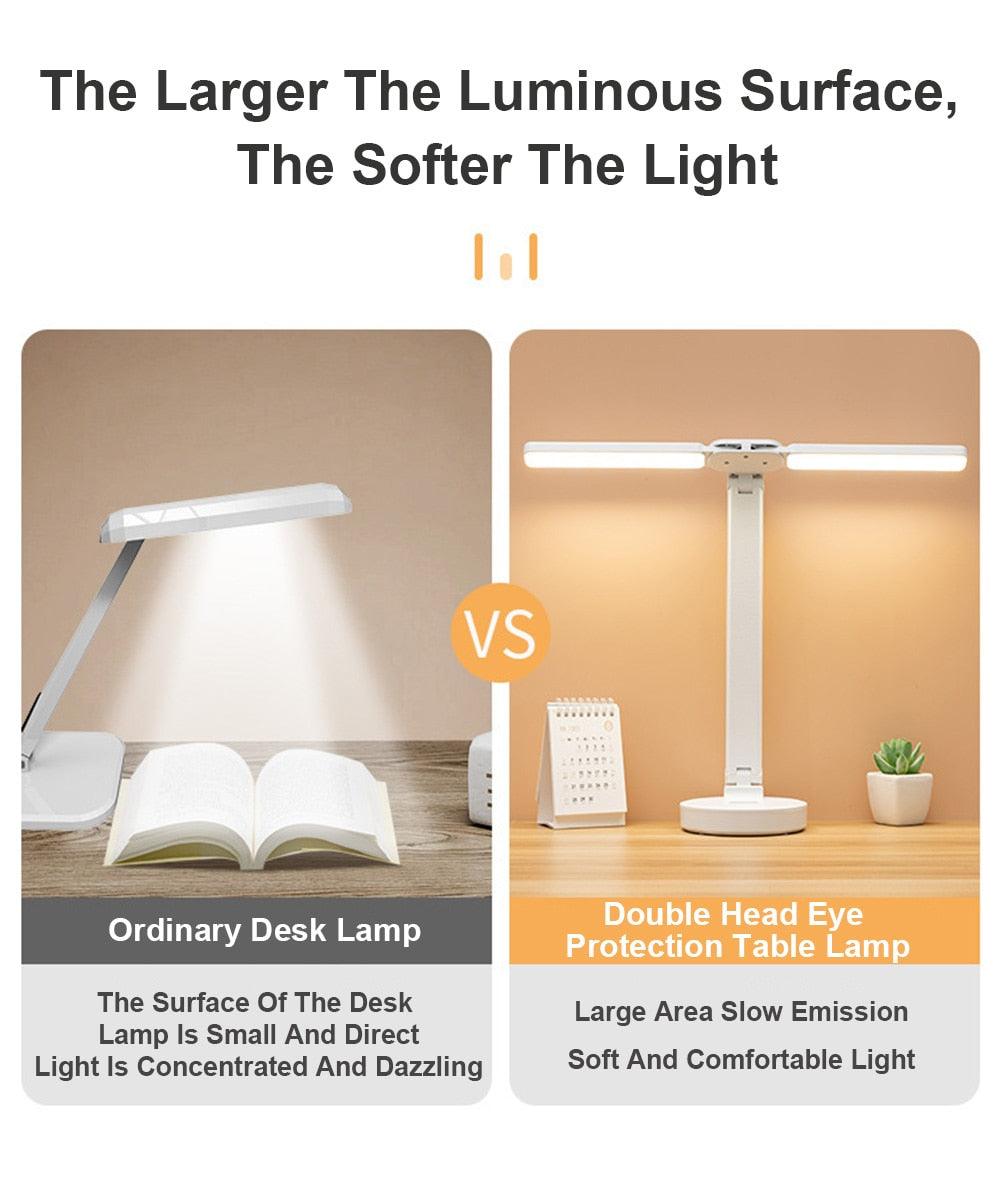 Stevvex white dual-head LED foldable reading lamp with eye protection beside ordinary desk lamp on Tampa Home & Garden Store