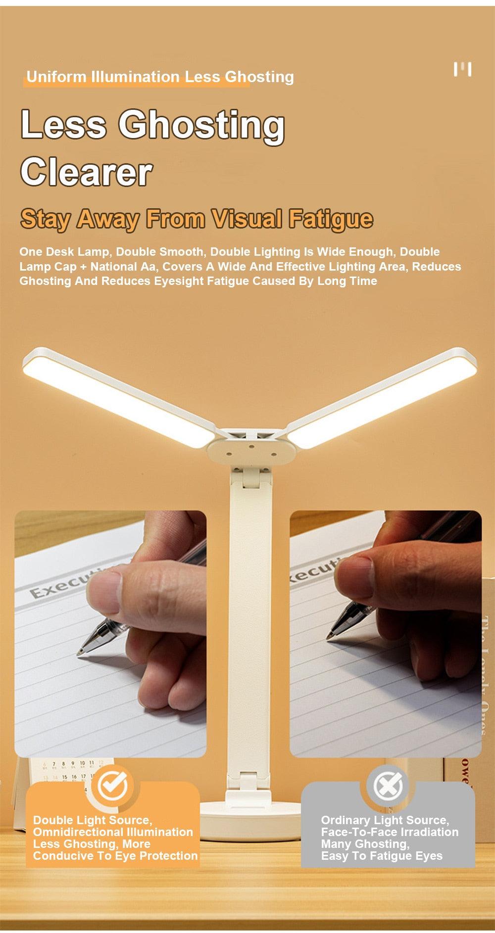 Double LED foldable desk lamp with a child-friendly phone holder, white finish on Tampa Home & Garden Store