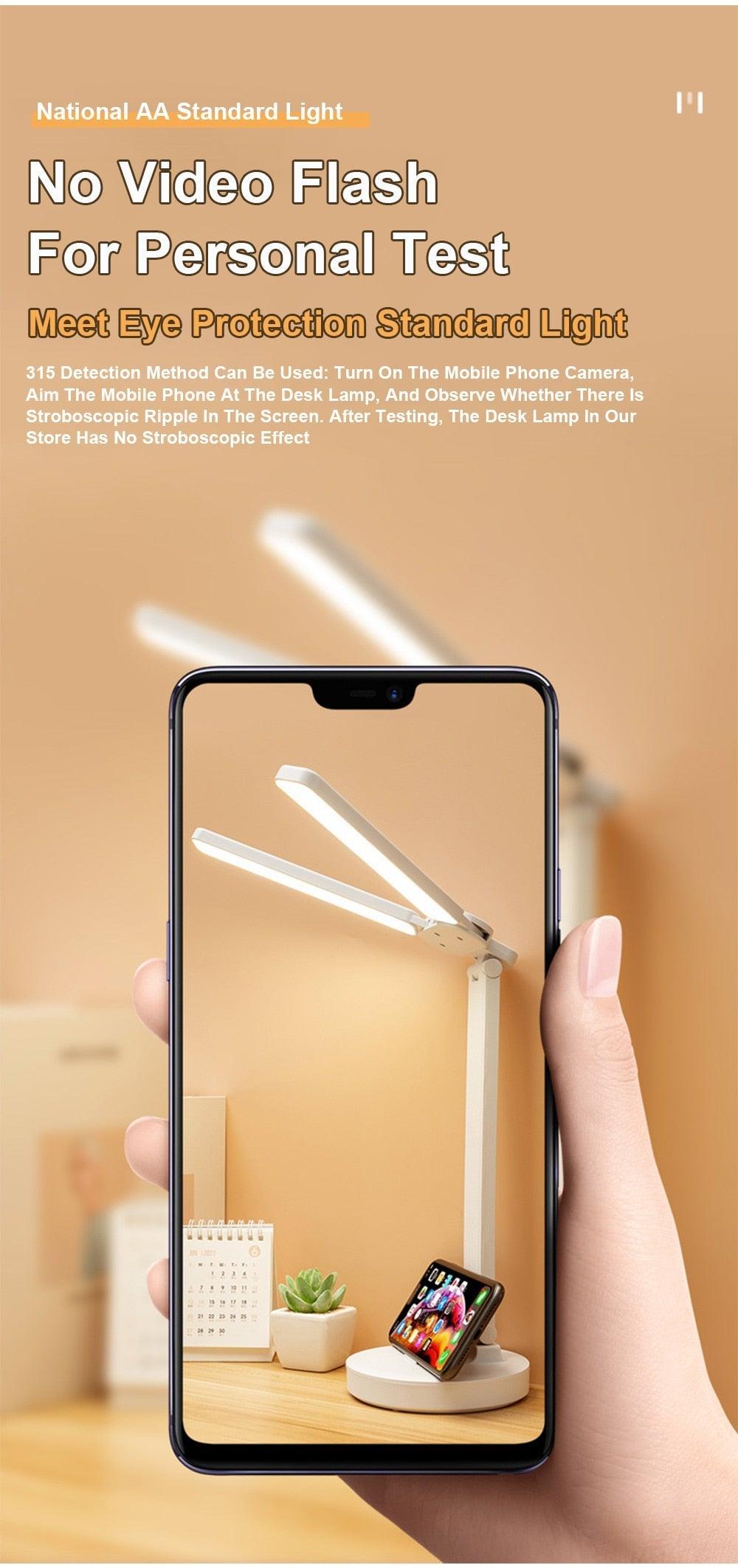 Stevvex double lamp cap LED foldable reading lamp with phone bracket, white dual-arm desk lamp on Tampa Home & Garden Store