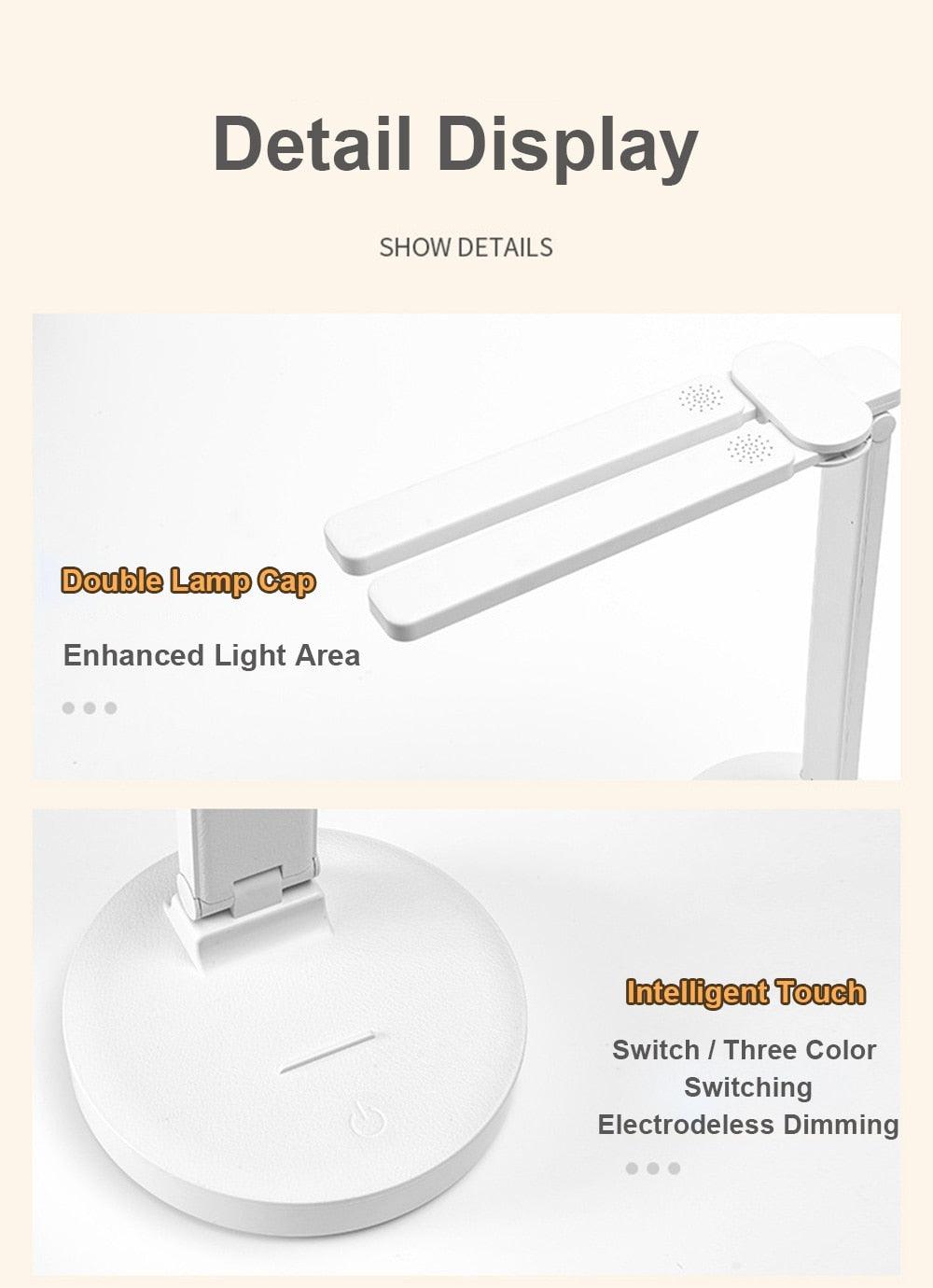Double lamp-cap LED foldable desk lamp with intelligent touch control, white on Tampa Home & Garden Store