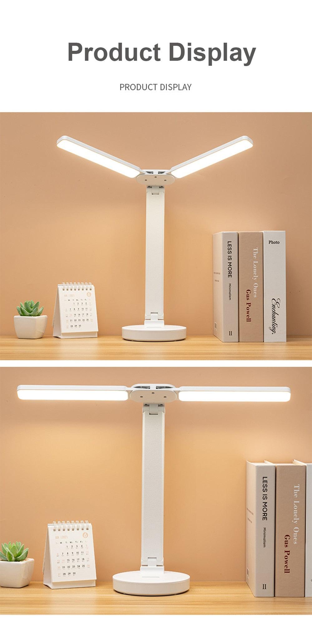 Stevvex ST125151AYL white LED foldable desk lamp with dual V-shaped arms and phone bracket on Tampa Home & Garden Store