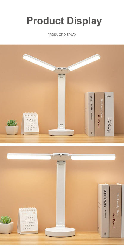 Stevvex ST125151AYL white LED foldable desk lamp with dual V-shaped arms and phone bracket on Tampa Home & Garden Store