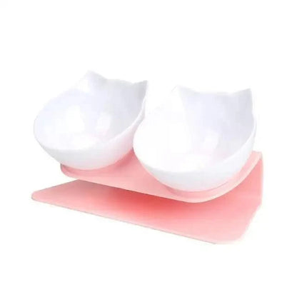 Double Non Slip Cat Bowls and Silicone Mat by Stevvex, 2 white bowls on pink silicone mat on Tampa Home & Garden Store