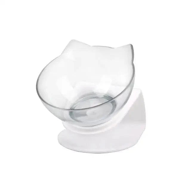 Stevvex Double Non Slip Cat Bowls with Silicone Mat, clear glass bowl on white base on Tampa Home & Garden Store