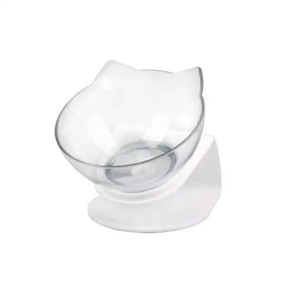 Stevvex Double Non Slip Cat Bowls with Silicone Mat, clear glass bowl on white base on Tampa Home & Garden Store