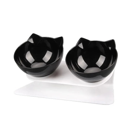 Stevvex double cat bowls with silicone mat, black cat-ear bowls, set of 2 on Tampa Home & Garden Store