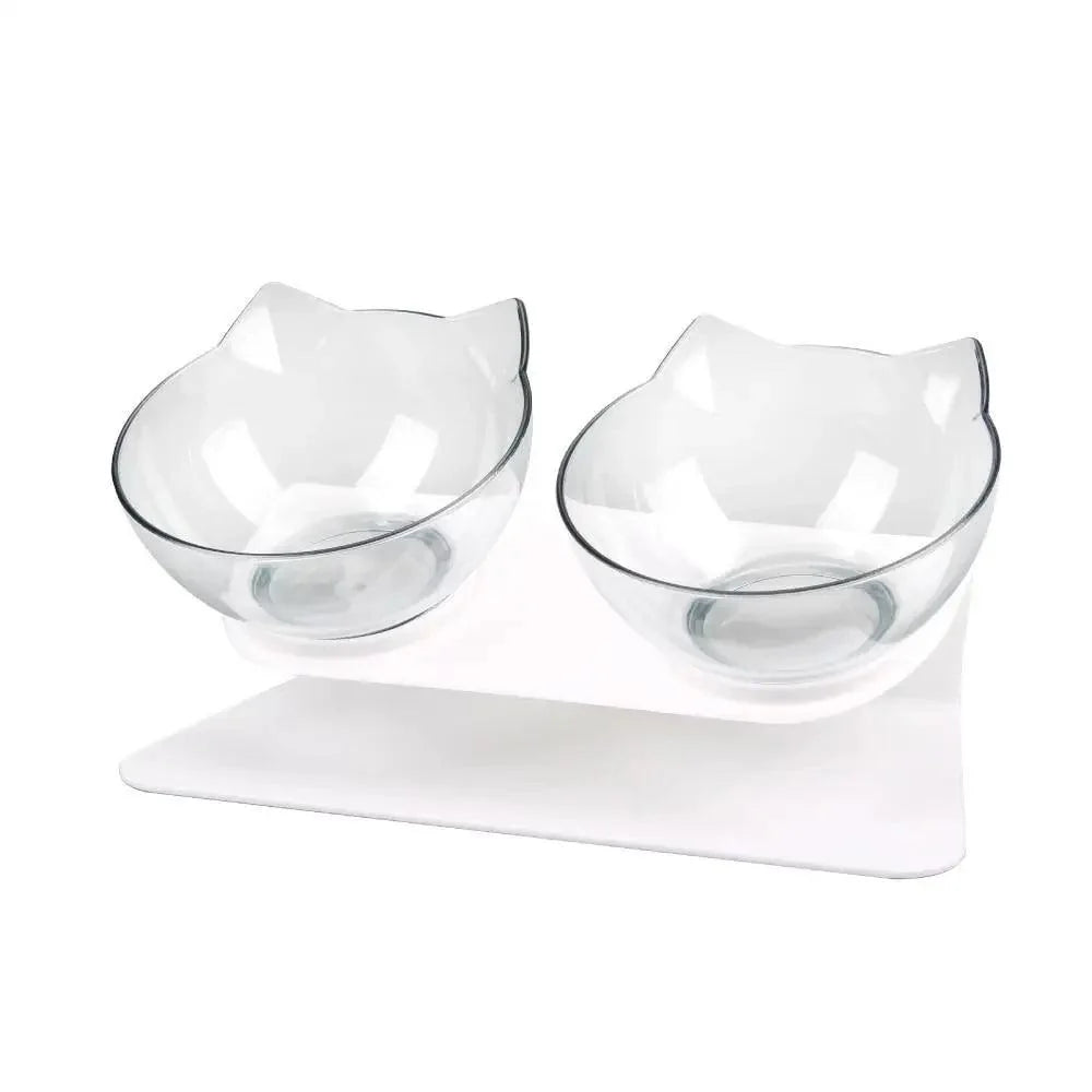 Stevvex two clear glass cat bowls with non-slip silicone mat on Tampa Home & Garden Store