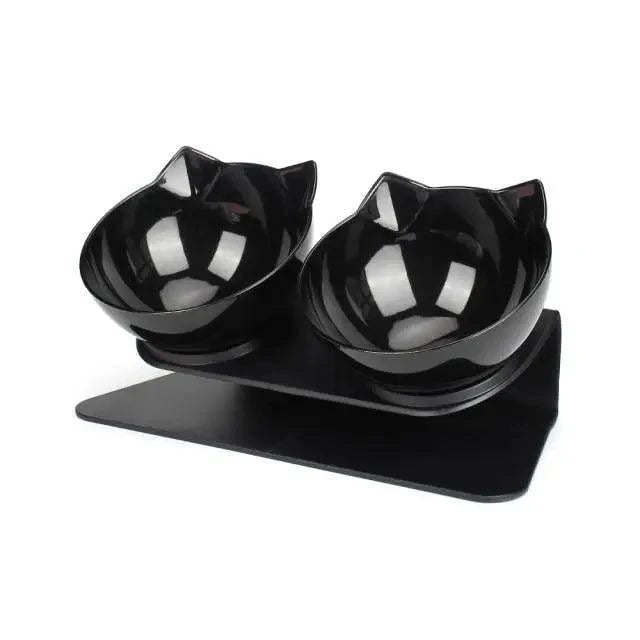 Double non-slip cat bowls with silicone mat, Stevvex black pair on Tampa Home & Garden Store