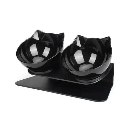 Double non-slip cat bowls with silicone mat, Stevvex black pair on Tampa Home & Garden Store