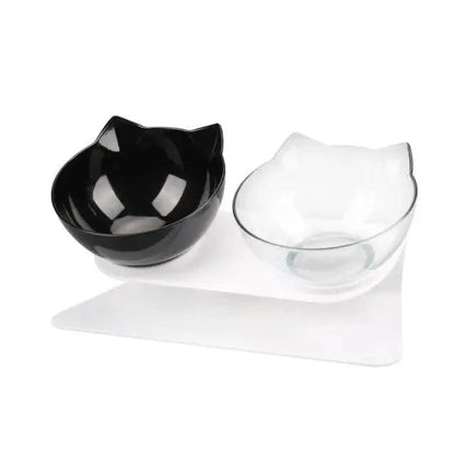 Double Non Slip Cat Bowls and Silicone Mat, black and clear bowls on white mat by Stevvex on Tampa Home & Garden Store