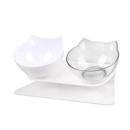 Double non-slip cat bowls and silicone mat; ceramic left bowl, glass right bowl on silicone mat on Tampa Home & Garden Store