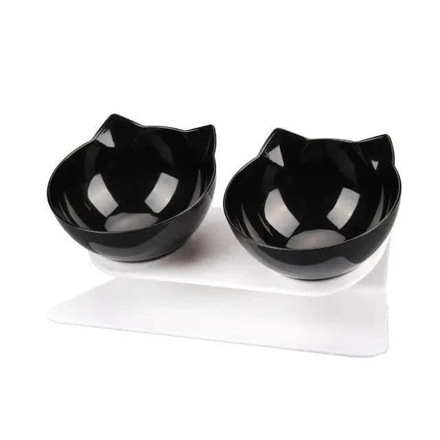 Stevvex double cat bowls with silicone mat, black, non-slip, two bowls on Tampa Home & Garden Store