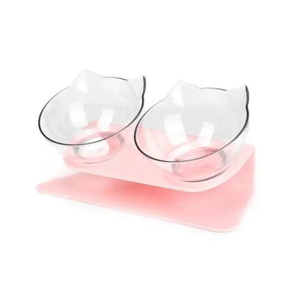 Stevvex two clear non-slip cat bowls with pink silicone mat on Tampa Home & Garden Store