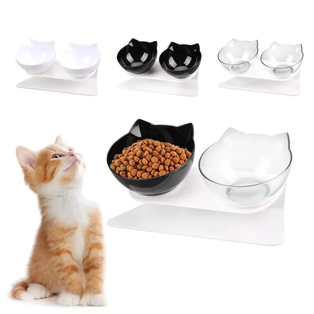 Stevvex double non-slip cat bowls and silicone mat set with two bowls on a white mat on Tampa Home & Garden Store
