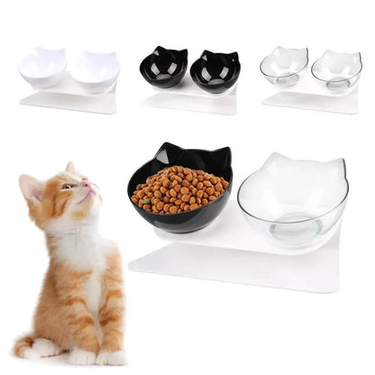 Stevvex double non-slip cat bowls and silicone mat set with two bowls on a white mat on Tampa Home & Garden Store