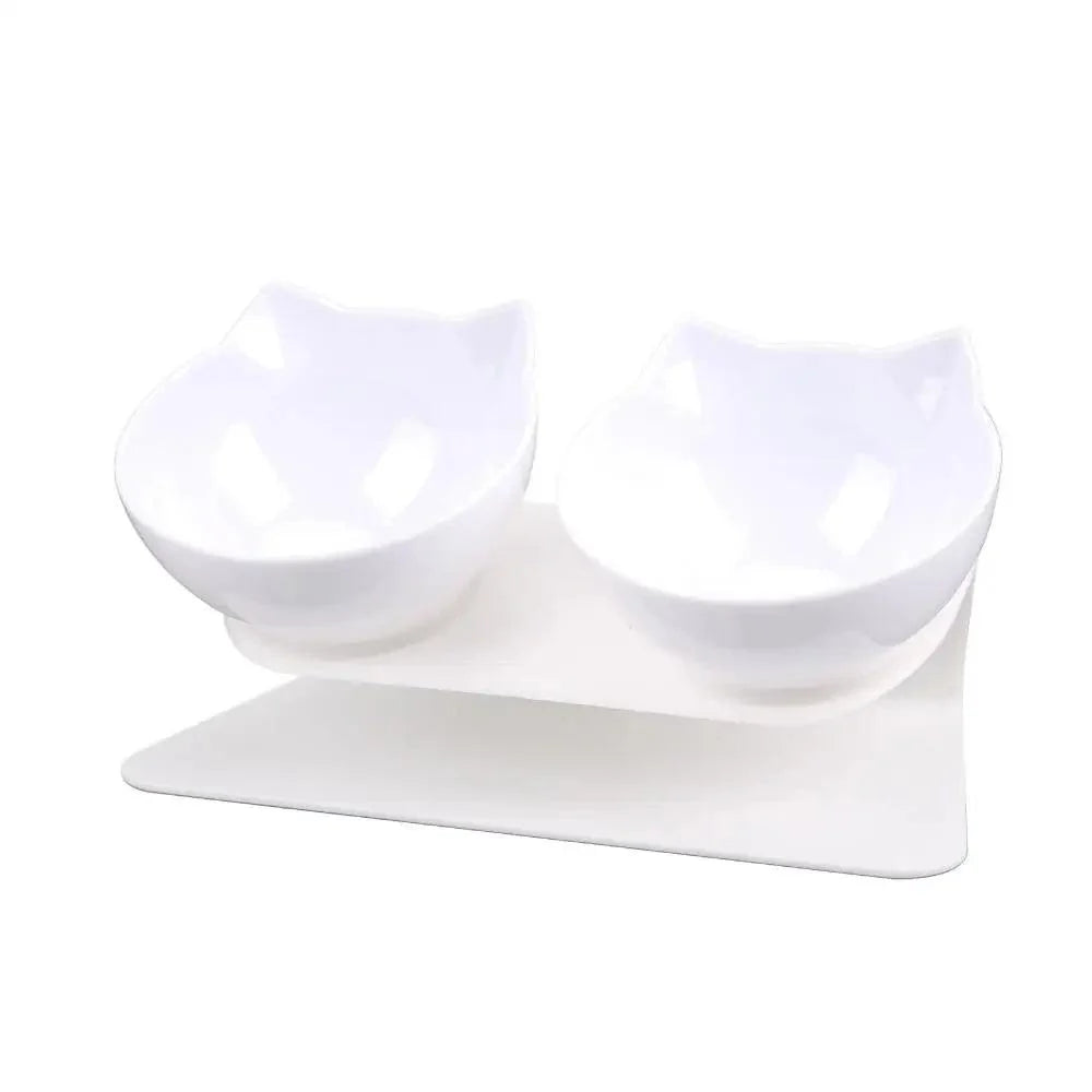 Double Non Slip Cat Bowls with Silicone Mat, two white bowls on a white base on Tampa Home & Garden Store