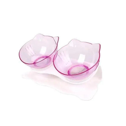 Double pink translucent cat bowls set of 2 with silicone mat by Stevvex, non-slip on Tampa Home & Garden Store