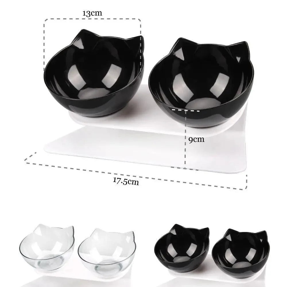 Double non-slip cat bowls and silicone mat by Stevvex STIL6789TKBNC, set of 2, black on Tampa Home & Garden Store