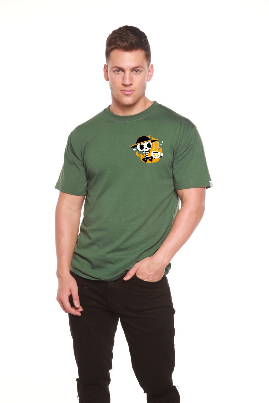 Mens green Skull with Coffee bamboo viscose cotton short sleeve printed T-shirt by Spun Bamboo on Tampa Home & Garden Store